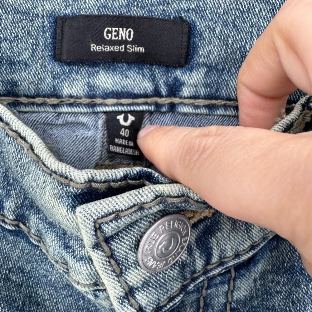 True Religion Geno Big‎ T Flap Slim Jeans Mens Size 40 Medium Melting Wash